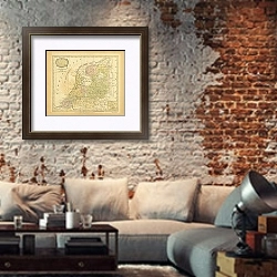 «Карта провинций Голландии 1807u» в интерьере гостиной в стиле лофт с кирпичной стеной