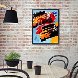 «Автогонки 104» в интерьере кухни в стиле лофт с кирпичной стеной
