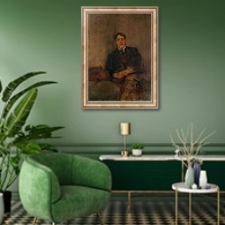 «Self-Portrait, c.1895» в интерьере гостиной в зеленых тонах