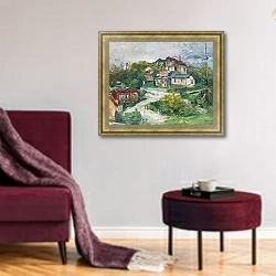 «VIEW OF THE VILLAGE 1» в интерьере гостиной в бордовых тонах