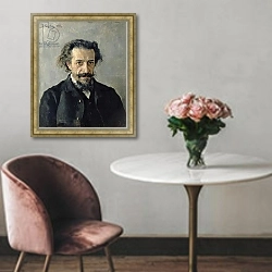 «Portrait of Pavel Blaramberg 1888 1» в интерьере зеленой гостиной над диваном