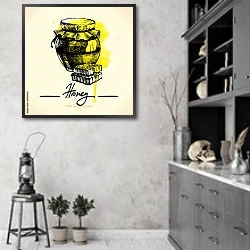 «Баночка с медом и сотами на желтой кляксе» в интерьере современной кухни в серых тонах
