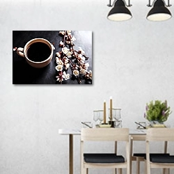 «Чашка кофе и ветка цветущей вишни» в интерьере современной столовой над обеденным столом