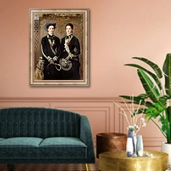 «The Twins, Portrait of Kate Edith and Grace Maud Hoare, 1876» в интерьере классической гостиной над диваном