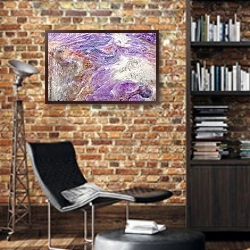 «Сиреневый камень чароит» в интерьере кабинета в стиле лофт с кирпичными стенами