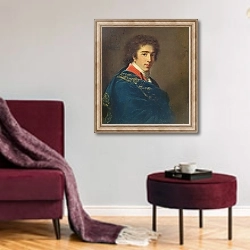 «Portrait of Prince Ivan Baryatinsky, 1800» в интерьере гостиной в бордовых тонах