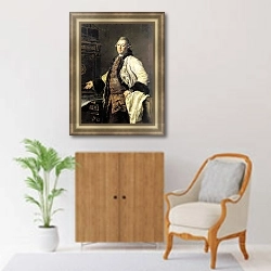 «Портрет архитектора Александра Филипповича Кокоринова. 1769» в интерьере классической гостиной с зеленой стеной над диваном