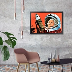 «Unidentified Russian cosmonaut» в интерьере в стиле лофт с бетонной стеной