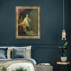 «Portrait of Emperor Paul I, 1800» в интерьере гостиной в оливковых тонах