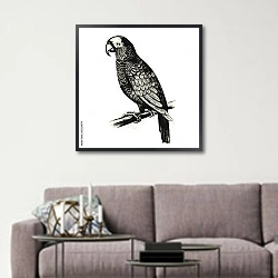 «Ретро-иллюстрация с попугаем» в интерьере в скандинавском стиле над диваном