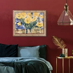 «Yellow Flowers, 1924» в интерьере спальни с акцентной стеной