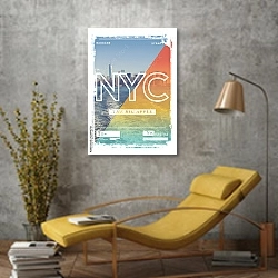 «Нью-Йорк, , современный плакат 4» в интерьере в стиле лофт с желтым креслом