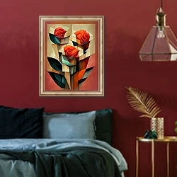 «Розы» в интерьере спальни с акцентной стеной
