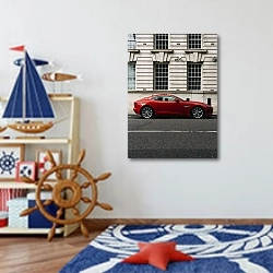 «Красный спортивный автомобиль на обочине» в интерьере детской комнаты для мальчика в морской тематике