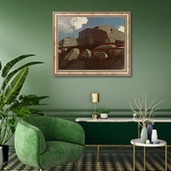 «Landscape at Daybreak» в интерьере гостиной в зеленых тонах