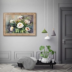 «Красивые белые пионы» в интерьере коридора в классическом стиле