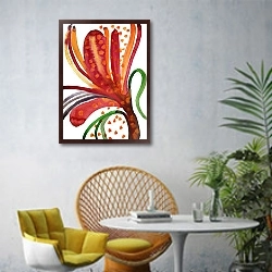 «Огненный цветок» в интерьере современной гостиной с желтым креслом