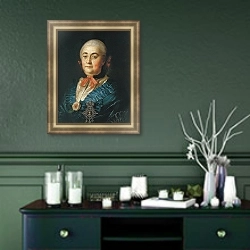 «Портрет статс-дамы Анастасии Михайловны Измайловой» в интерьере классической гостиной с зеленой стеной над диваном