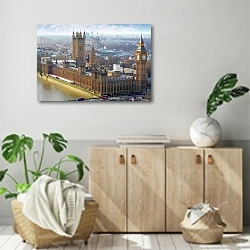 «Великобритания. Туманный  Лондон. Парламент» в интерьере современной комнаты над комодом