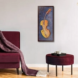 «The Violin, 2000» в интерьере гостиной в бордовых тонах