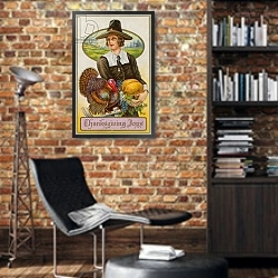 «American Thanksgiving Day Card» в интерьере кабинета в стиле лофт с кирпичными стенами