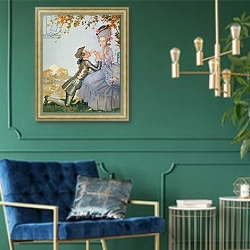«First Love, 1916» в интерьере в классическом стиле с зеленой стеной