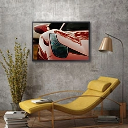 «Фара красного спортивного автомобиля» в интерьере в стиле лофт с желтым креслом
