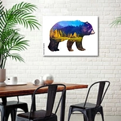 «Медведь и лес» в интерьере столовой в скандинавском стиле с кирпичной стеной