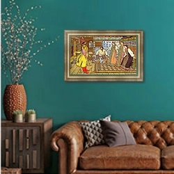 «Добрый молодец, Иван-царевич и три его сестры» в интерьере гостиной в оливковых тонах