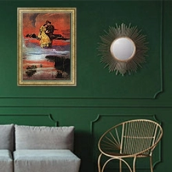 «Flying Carpet, 1919-20» в интерьере классической гостиной с зеленой стеной над диваном
