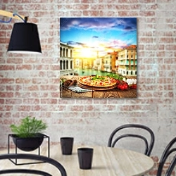 «Пицца рустика на фоне Италии» в интерьере современной кухни с кирпичной стеной
