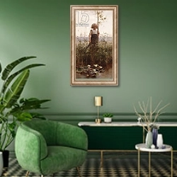 «The Water Lilies» в интерьере гостиной в зеленых тонах