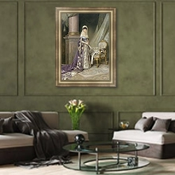 «Портрет императрицы Марии Фёдоровны. 1912» в интерьере классической гостиной с зеленой стеной над диваном