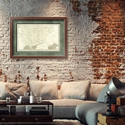 «Карта Россия в Европе, южная часть, 1809г. 1» в интерьере гостиной в стиле лофт с кирпичной стеной