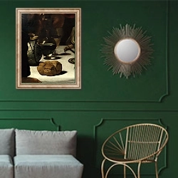 «The Supper at Emmaus, 1601 3» в интерьере классической гостиной с зеленой стеной над диваном