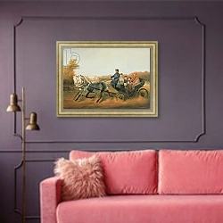 «Tsar Alexander II Driving with his Sons in Zarskoje Selo, 1850s» в интерьере гостиной с розовым диваном