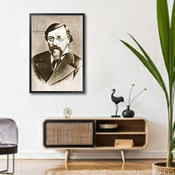 «Nikolai Chernyshevsky» в интерьере комнаты в стиле ретро над тумбой