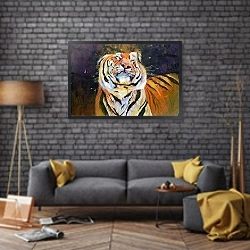 «Tiger 1996» в интерьере в стиле лофт над диваном
