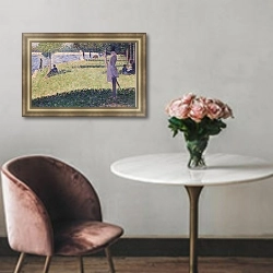 «Набросок 'La Grande Jatte' 2» в интерьере классической гостиной с зеленой стеной над диваном