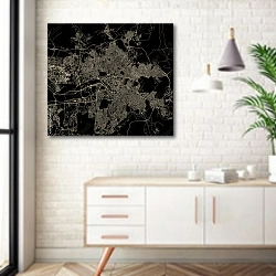 «План города Анкара, Турция, в черном цвете» в интерьере комнаты в скандинавском стиле над тумбой