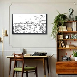 «Париж в Ч/Б рисунках #11» в интерьере светлой гостиной в стиле ретро
