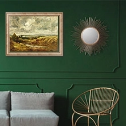 «Hampstead Heath, c.1825-30» в интерьере классической гостиной с зеленой стеной над диваном