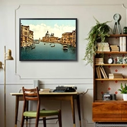«Италия. Венеция, Гранд-канал» в интерьере кабинета в стиле ретро над столом