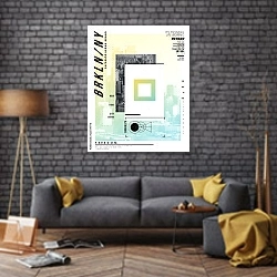 «Бруклин, современный плакат 3» в интерьере в стиле лофт над диваном
