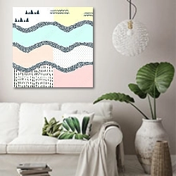 «Векторная иллюстрация с творческими элементами» в интерьере светлой гостиной в скандинавском стиле над диваном