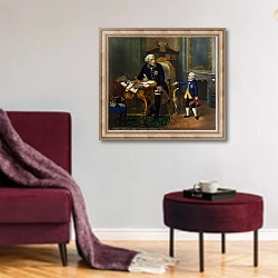 «Frederick the Great and his Grandnephew» в интерьере гостиной в бордовых тонах