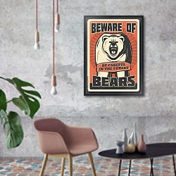 «Остерегайтесь медведей» в интерьере в стиле лофт с бетонной стеной