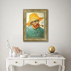 «Автопортрет в соломенной шляпе с трубкой» в интерьере в классическом стиле над столом