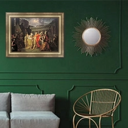 «Прощание Гектора с Андромахой. 1773» в интерьере гостиной с зеленой стеной над диваном