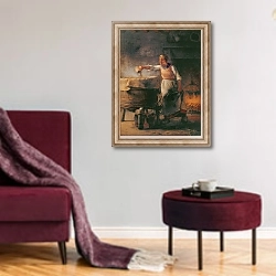«The Boiler, 1853-54» в интерьере гостиной в бордовых тонах